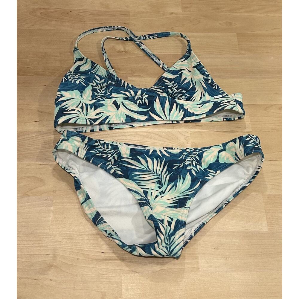 Rip Curl Girls' Bikini Set "SUN RAYS" Floral Hawaiian Swimsuit Blue size 10 EUC